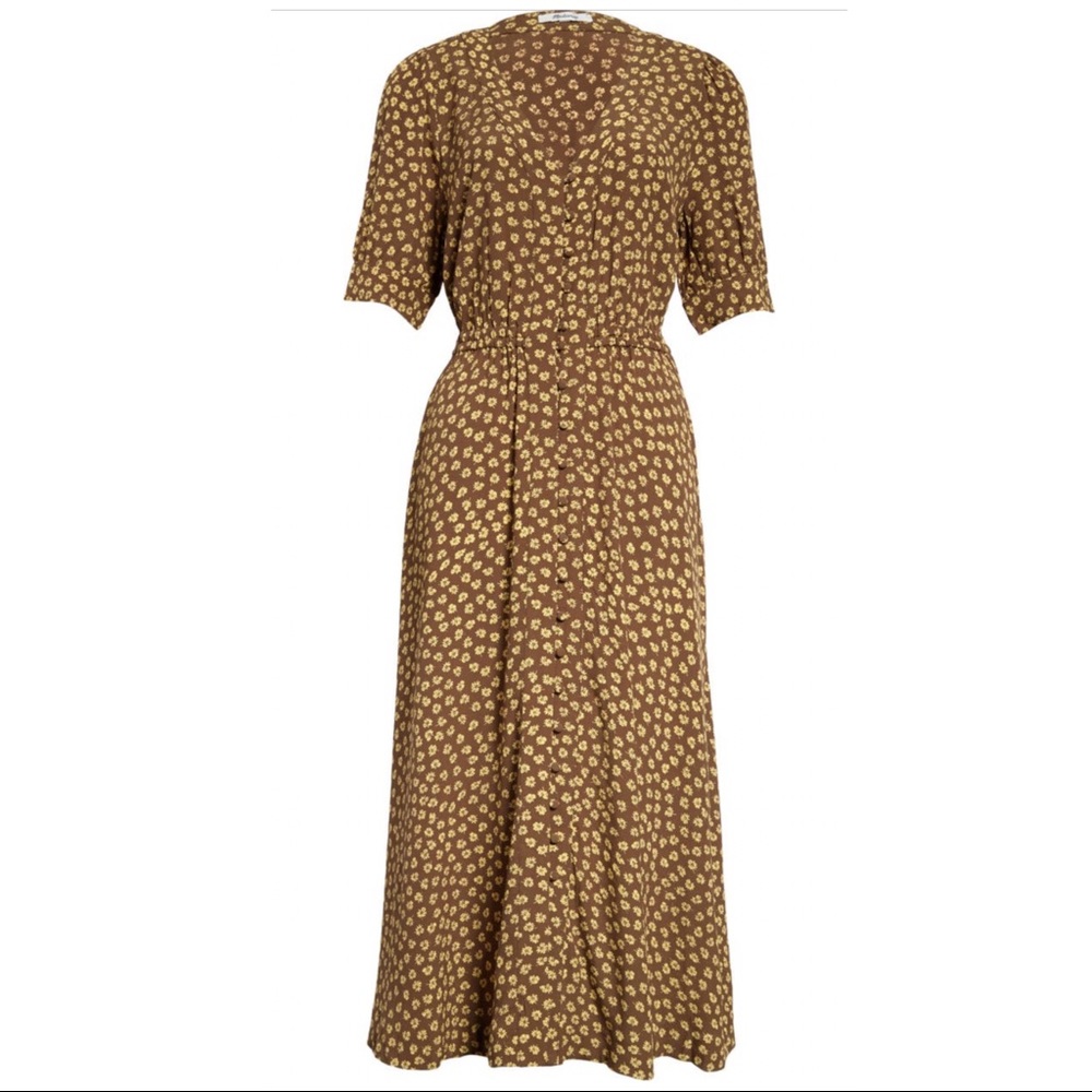 NWT Madewell Woodcut Flowers Button Cuff Midi Dress